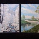 Zestaw akrylowo-olejnych obrazów - dyptyk 'Kontrast Zima-Lato' 2x30x24 cm