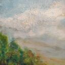 Krajobraz 50x70 cm w sosnowej ramie - natura z miedzianym połyskiem