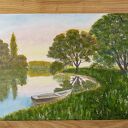 Nastrojowy pejzaż akrylowy „Cicha przystań” 30x40 cm na płótnie