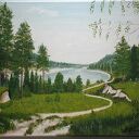 Pejzaż akrylowy ręcznie malowany „W siną dal” - 30x40 cm