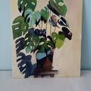 Monstera - obraz tempera i akryl 25 x 30 cm 