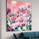 Obraz abstrakcyjny kwiaty 100x100 cm - autorski akryl na płótnie do salonu