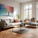 Obraz do salonu - KOLOROWE DRZEWO ABSTRAKCJA ARTYSTYCZNA - 70x50 cm (105401)