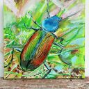 Chrząszcz brzmi w trzcinie - ręcznie malowany obraz akrylowy 30x30