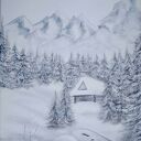 OBRAZ RĘCZNIE MALOWANY AKRYLOWY "W ZIMOWYCH OBJĘCIACH" - 40x30cm