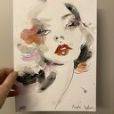 Akwarela na papierze Red Lips - ilustracja modowa z portretem kobiety