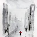 Obraz ręcznie malowany 50 x 70 cm - nowoczesna abstrakcja (tusz i akwarela)