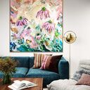 Kwiatowa abstrakcja 80x80 cm - nowoczesne kwiaty na ścianę