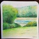 Pejzaż - ręcznie malowana akwarela 15x15 cm, sygnowana (bez ramy)