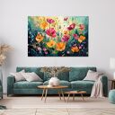 Zielony obraz łąka kwietna z kwiatami do salonu - wydruk na płótnie 90x60 cm
