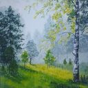 OBRAZ RĘCZNIE MALOWANY AKRYLOWY "IŚCIE MGLIŚCIE" - 30x24cm