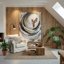 Koliberek Bird - ręcznie malowany obraz abstrakcyjny 70x100 cm ze złoceniem