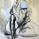 Blue 100x70 - obraz nad łóżko do sypialni w ciepłych beżach i niebiesiach