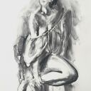 Lady - duży obraz kobiety rysowany węglem 100x70 cm