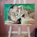 Kiss Me - obraz ręcznie malowany na płótnie z kotami 60x50