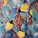 Uczta - ręcznie malowany obraz akrylowy ptaki i natura na płótnie 40 x 40 x 2 cm