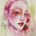 Echinacea - akwarela na papierze, portret kobiety