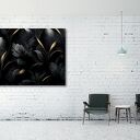 Nowoczesny obraz na płótnie - czarno-złote liście 120x80 cm