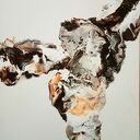 Cockerspaniel - abstrakcyjny obraz pies i natura w kolorach Latte machiatto (40x40x2 cm)