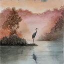 Czas żurawia o świcie, Akwarela 23x32 cm