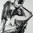 Kiss - zmysłowy obraz węglem pary kochanków 100x70 cm