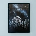 Leśny księżyc - obraz akrylowy 50x40 cm z księżycem, gwiazdami i srebrną poświatą