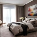 Obraz do salonu - JESIENNE DRZEWA NAD JEZIOREM NASTROJOWY PEJZAŻ - 70x50 cm (105701)