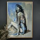 Blue Dress - kobiecy obraz 100x70 cm do salonu i sypialni