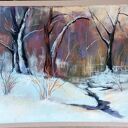ZIMA - obraz w pastelach suchych 18x24 cm (fiolet, biel, brąz)