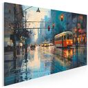 Obraz do salonu - DESZCZOWA ULICA TRAMWAJ ŚWIATŁA MIASTA - 70x50 cm