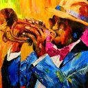 Trumpeter - duży obraz na płótnie 100x70 cm (jazz), ręcznie malowany akrylem