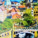 Obraz Praga - ręcznie malowany akryl i tempera na płótnie 50x40 cm