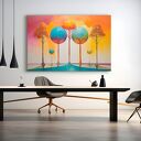 Obraz do salonu - KOLOROWE DRZEWA ABSTRAKCYJNY PEJZAŻ - 70x50 cm (105801)