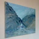 Nepal - obraz olejny z górami i stupą buddyzmu (50x70 cm), gotowy do zawieszenia