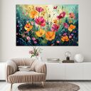 Zielony obraz łąka kwietna z kwiatami do salonu - wydruk na płótnie 90x60 cm