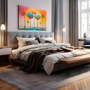 Obraz do salonu - KOLOROWE DRZEWA ABSTRAKCYJNY PEJZAŻ - 70x50 cm (105801)