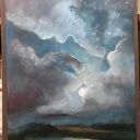 NOC - rysunek pastelami suchymi 24 x 18 cm - motyw nocny w odcieniach niebieskiego, szarego i zieleni