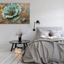 Luksusowy obraz turkusowe kwiaty 120x80 cm - złote akcenty