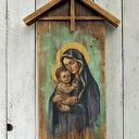 Obraz malowany na starych deskach - Madonna z Dzieciątkiem