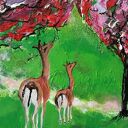 Obraz ręcznie malowany na płótnie Secret garden - jeleń i sarny, 40x40 cm