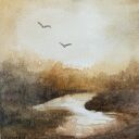 PEJZAŻ-akwarela formatu 15/15 cm