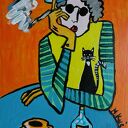 Obraz Babcia z fajką do salonu - akryl na płycie 21x29 cm