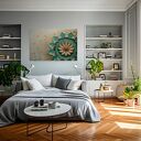 Obraz do salonu - TURKUSOWY KWIAT ZŁOTE ORNAMENTY MOTYW MANDALI - 70x50 cm (103501)