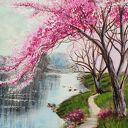 Obraz ręcznie malowany akrylowy "w liliowym różu" - 30x24cm
