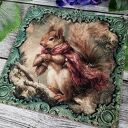 Dekoracyjny medalion vintage z wiewiórką - decoupage 20x20 cm