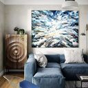Nowoczesny obraz abstrakcyjny ręcznie malowany 100x140 cm w granacie