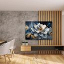 Obraz granatowy KWIAT 57 gold 120x80 - glamour premium