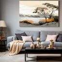 Obraz do salonu - MINIMALISTYCZNY PEJZAŻ DRZEWO NAD JEZIOREM - 70x50 cm (103901)