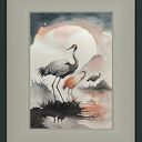 Chwila przed lotem - oryginalna akwarela z żurawiami 24 x 32 cm