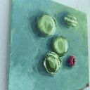 Komplet 2 obrazów Matcha Lovers 20x20 - zielony dyptyk zen (olej na płótnie)